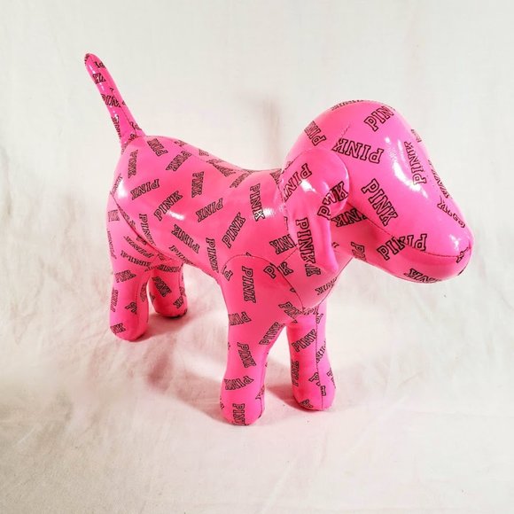 PINK Victoria's Secret Other - PINK Victoria's Secret LOGO Vinyl Large Size Stuffed Dog 10x13 Bright Pink